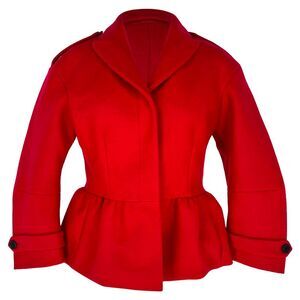 Burberry Peplum Coat in Red Virgin Wool